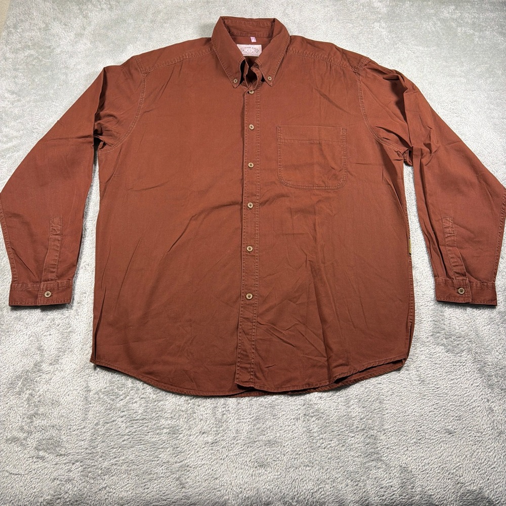 Vintage Armani Jeans Button Down Shirt Mens Large Brown Cotton Long Sleeve